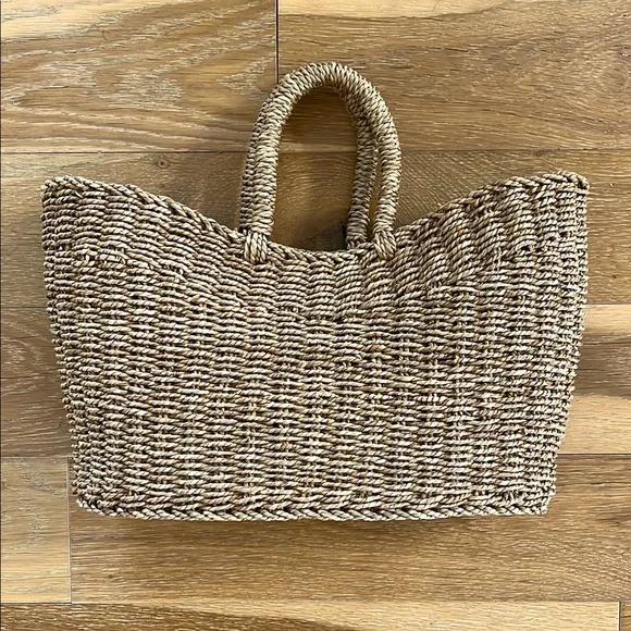 Vintage 90s Natural Woven Tote Bag - Picture 1 of 7
